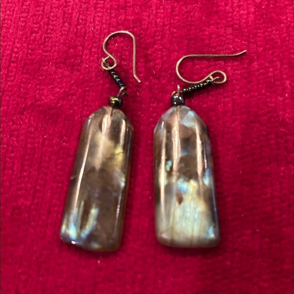 Elegant Brown and Gold Labradorite Dangle Earrings